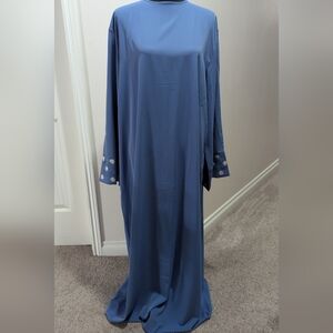 Blue Abaya Dress With Daisies On The Sleeves XXL